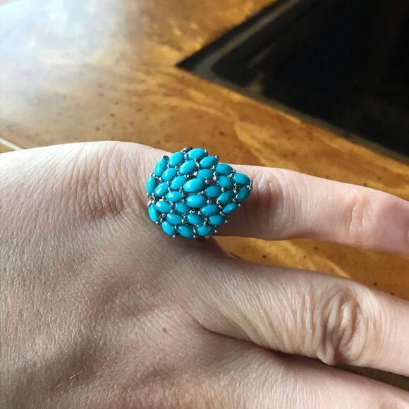 Authentic Sleeping Beauty Turquoise Sterling Silver Leaf Ring Size 5 - Picture 9 of 9